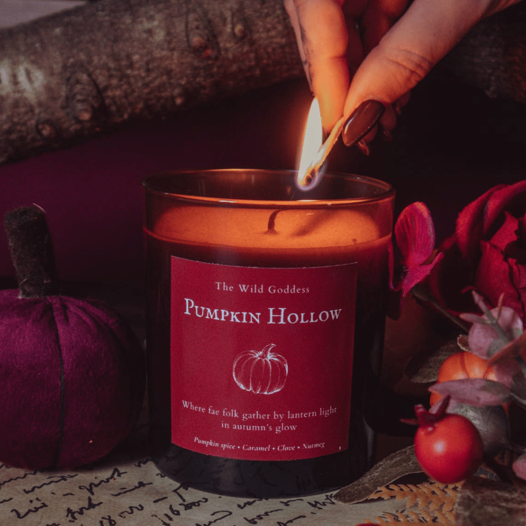 Pumpkin Hollow Candle – Pumpkin Spice Scented Candle with Folklore - Inspired Story - The Wild Goddess